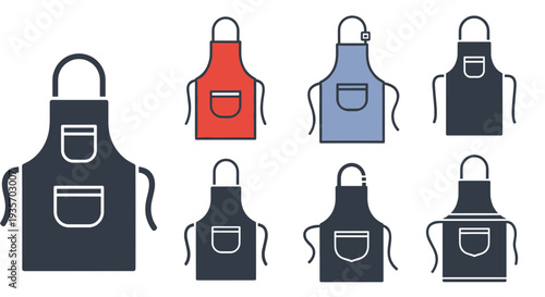 A collection of colorful aprons arranged on transparent background