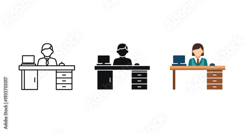 Receptionist Desk Computer Service Icon Commercial