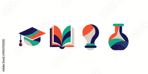 Colorful abstract icons representing education science and artistry