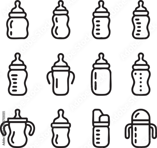 Hand Drawn Baby Bottle Icons feeding