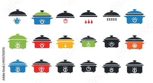 A collection of various colorful kitchen timers arranged in a pattern on transparent background