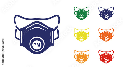 A protective face mask with the letters PM on transparent background