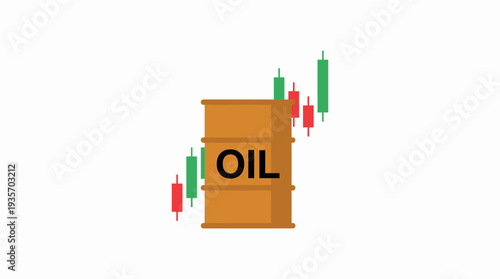 Crude Oil Barrels with Financial Market Graph Indicators.