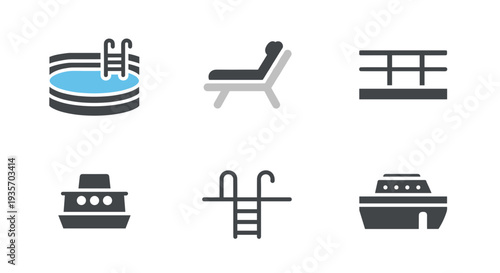 A collection of six swimming pool icons on transparent background