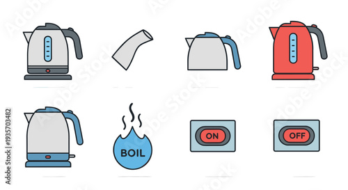 A collection of various electric kettles and switches on transparent background