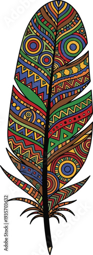 Colorful feather with tribal patterns and decorative
