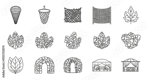 A collection of various outdoor and decorative items displayed together on transparent background