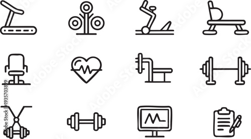 Treadmill and Weightlifting Icon Set fitness exercise