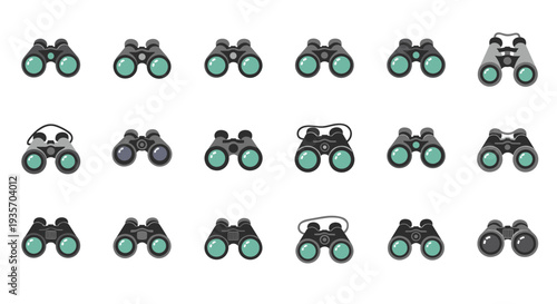 A set of binocular icons with different styles displayed in a grid on transparent background