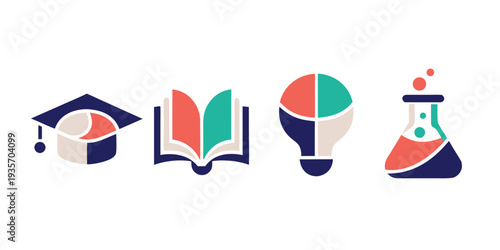 Four colorful icons representing education learning and academic disciplines