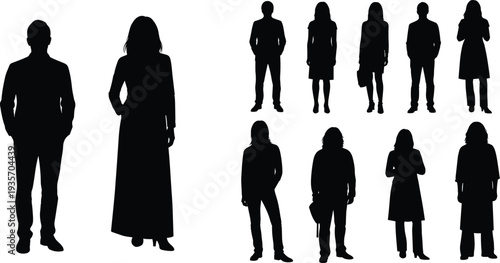 Black silhouettes of people standing in various poses