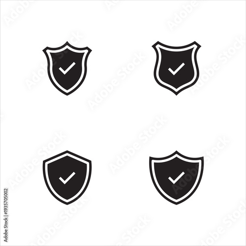 Shield with check mark Icon black set for web and mobile apps. Vector illustration, eps10.