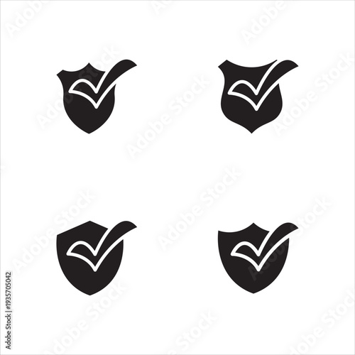 Shield with check mark Icon black set for web and mobile apps. Vector illustration, eps10.