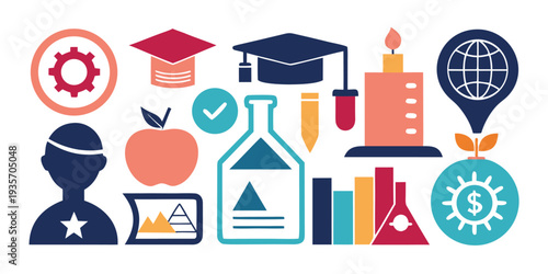 Educational icons representing learning success and global opportunities
