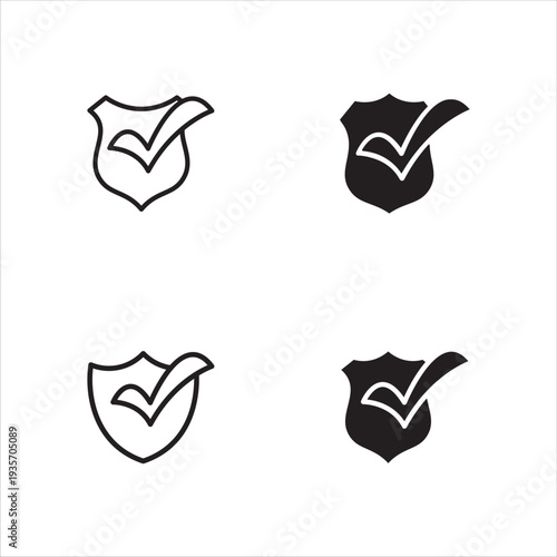 Shield with check mark Icon black set for web and mobile apps. Vector illustration, eps10.