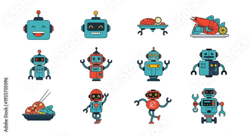 Cartoon robots and food illustrations