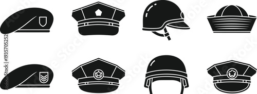 Police officer icon set various uniform hats and helmets