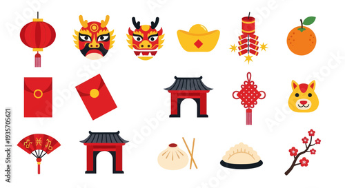 Chinese new year icons and symbols
