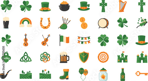 Stunning St Patrick's Day clover and hat icons