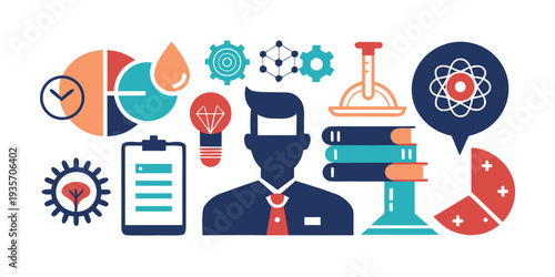 Science technology engineering and mathematics concepts illustrated with colorful icons