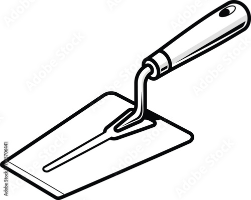 Trowel with rectangular blade and long handle for spreading and smoothing materials