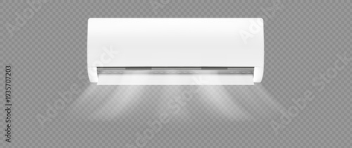 White air conditioner on a transparent background. Wall-mounted air conditioner. Realistic 3d vector illustration.