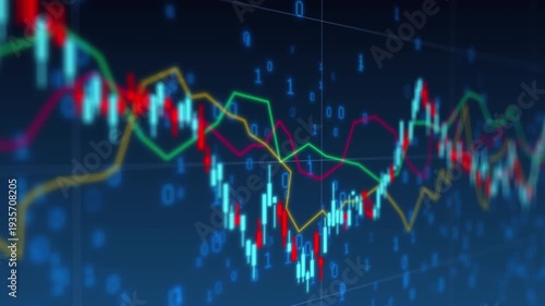Global financial trading chart with digital stock market data, investment strategy analysis and online exchange technology bit code
