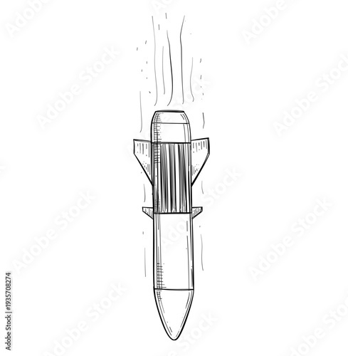 military missile rocket weapon vector line art hand drawn illustration