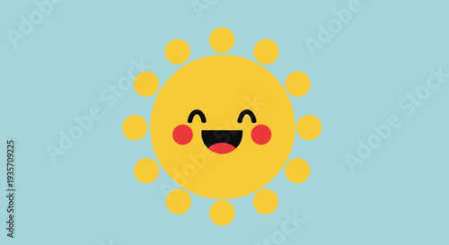Cartoon sun smiling cheerfully against a light blue background