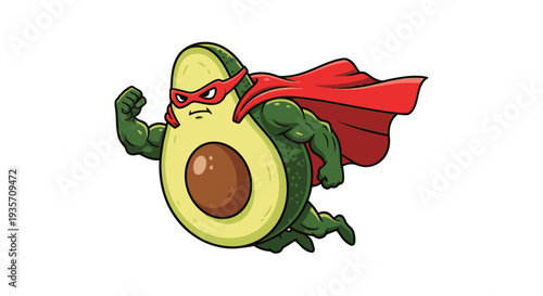 Superhero avocado cartoon illustration isolated on white background