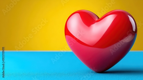 Glossy Red Heart for Valentine's Day on Vibrant Color Background