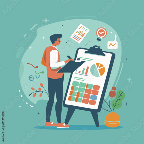 Business analytics and data analysis dashboard concept with charts and reports illustration