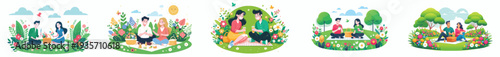 vector happy couple having a simple picnic in spring