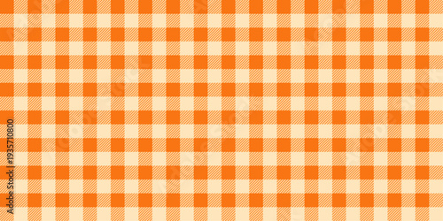 Gingham seamless pattern. Vichy tablecloth picnic print design. Orange checkered plaid background. Fabric blanket texture.