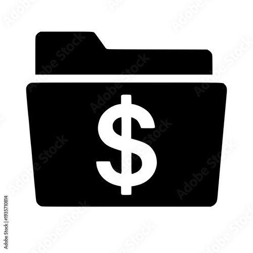 Black folder icon with a dollar sign symbolizing financial documents or money management