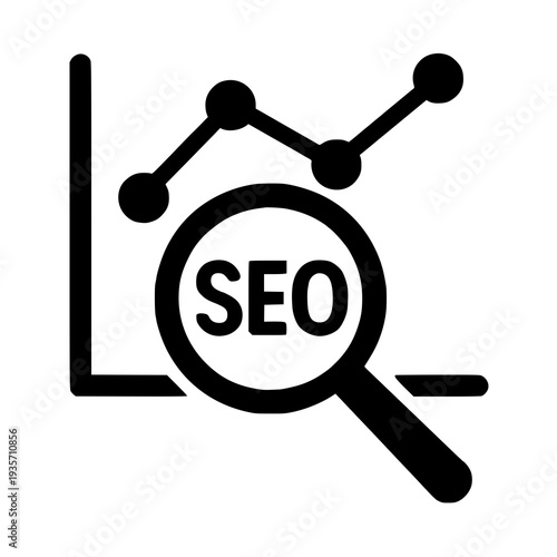 Analyzing search engine optimization with a magnifying glass and growth chart
