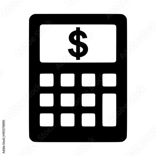 Black and white calculator icon with dollar sign display