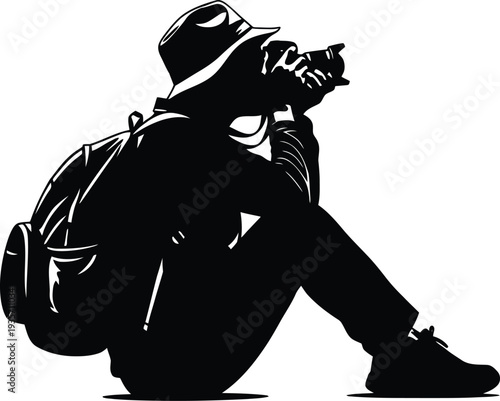 A person sitting and taking a photo with a camera