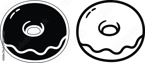 Two donuts one glazed and one iced on a white background