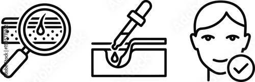Vector of Line icons magnifying glass dropper and verified face