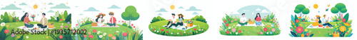 vector happy couple having a simple picnic in spring