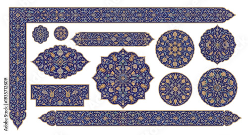 Ottoman Floral Tezhip Art Borders and Islamic Gold Illumination Vector