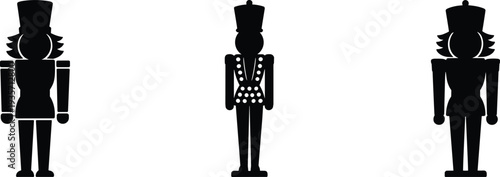 Nutcracker soldier toy silhouettes collection traditional Christmas wooden soldier decoration holiday ornament icon set isolated illustration design