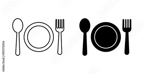 Fork and Spoon with Plate Dining Utensils Icon