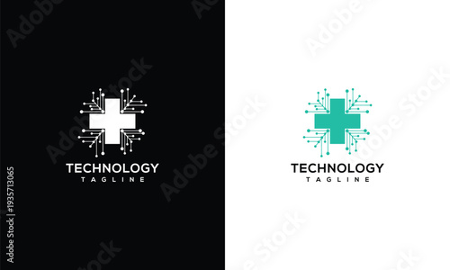 Medical Technology Logo Digital Health Tech Cross Symbol Healthcare Network Innovation.