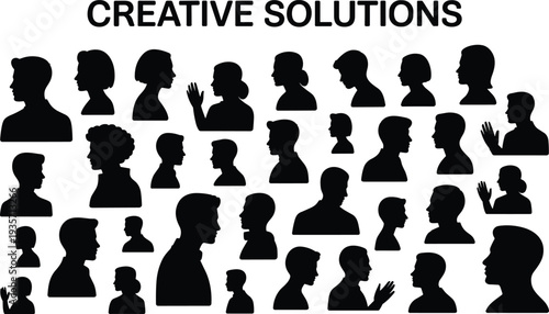 People profile silhouettes collection with men and women faces communication discussion concept creative solutions illustration set isolated design