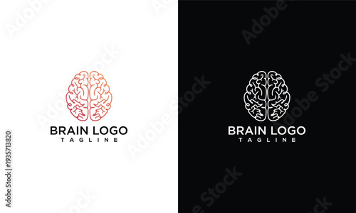 Modern Human Brain Logo Design Concept - Creative Mind Intelligence  Technology Symbol.