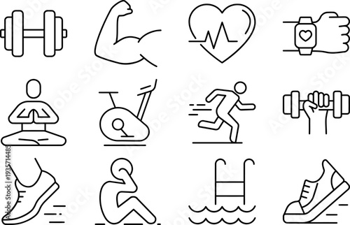 Simple Line Icons for Fitness and Exercise Activities.
