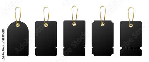 Black and Gold Luxury Price Tag Collection, Elegant Blank Retail Label Set with Metallic String for Premium Branding Vector