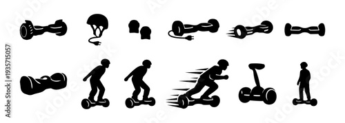 Self Balancing Scooter and Hoverboard Silhouette Icon Set – Electric Personal Transport Vehicles